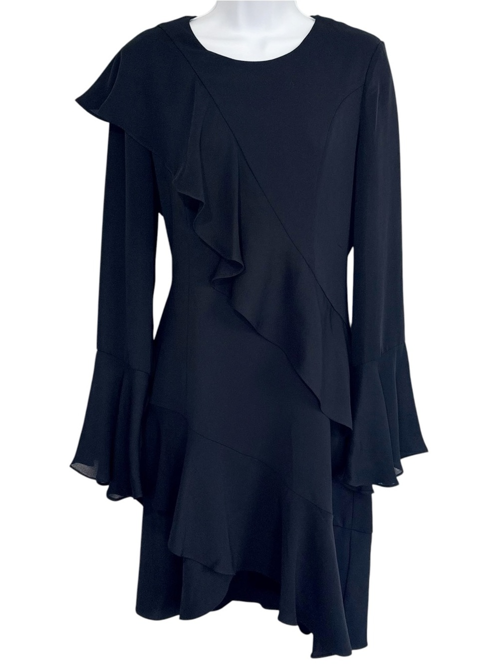 PARKER Alaska Combo Dress Black Size 6 Ruffle Bell Sleeve Midi Cocktail Dress - Picture 2 of 10
